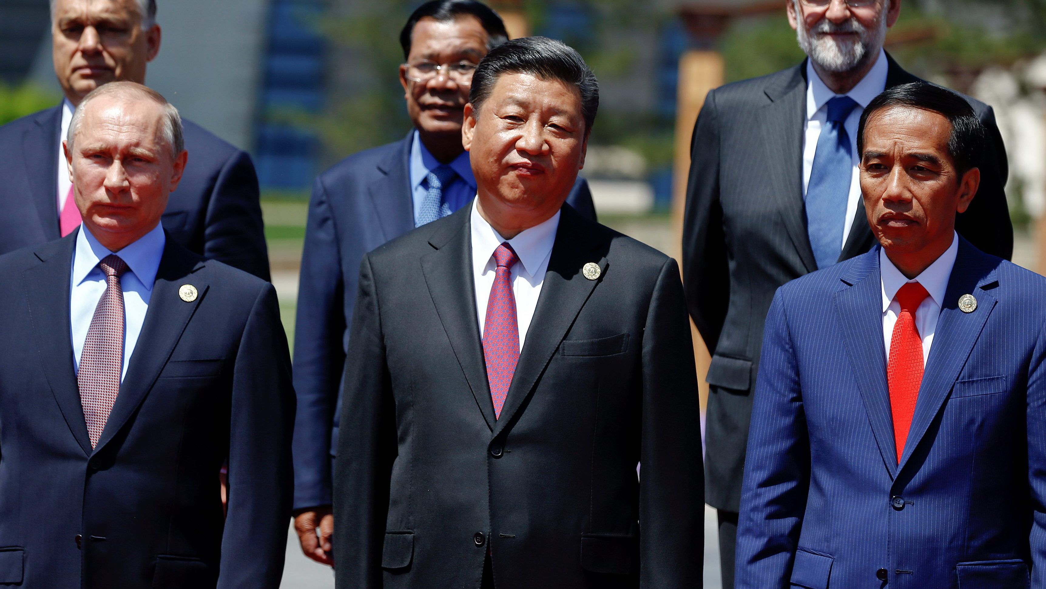 Chinese President Xi Jinping and other leaders pose for a family photo during the Belt and Road Forum at meeting's venue on Yanqi Lake just outside Beijing, China, May 15, 2017.